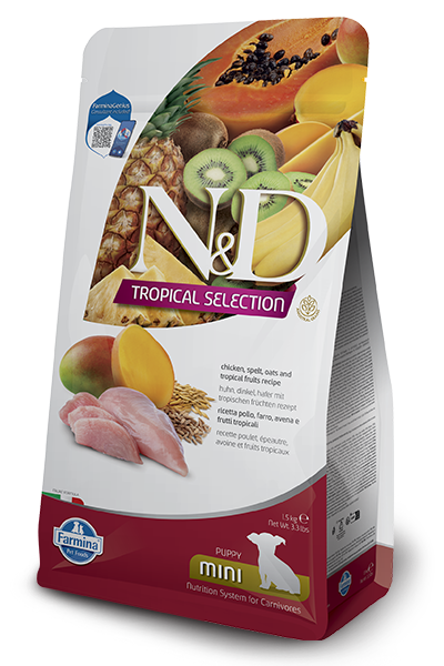 Chicken, spelt, oats and tropical fruits Puppy Mini